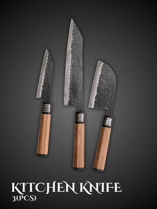 3-piece Japanese Kurouchi Kitchen Knife Set