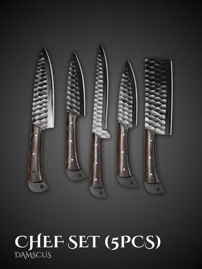 5-piece Black Oxide Coated Hand-Forged Kitchen Chef Knife Set