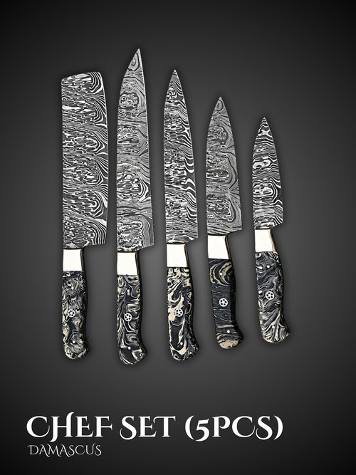 Handmade Damascus chef knife set of (5pcs)