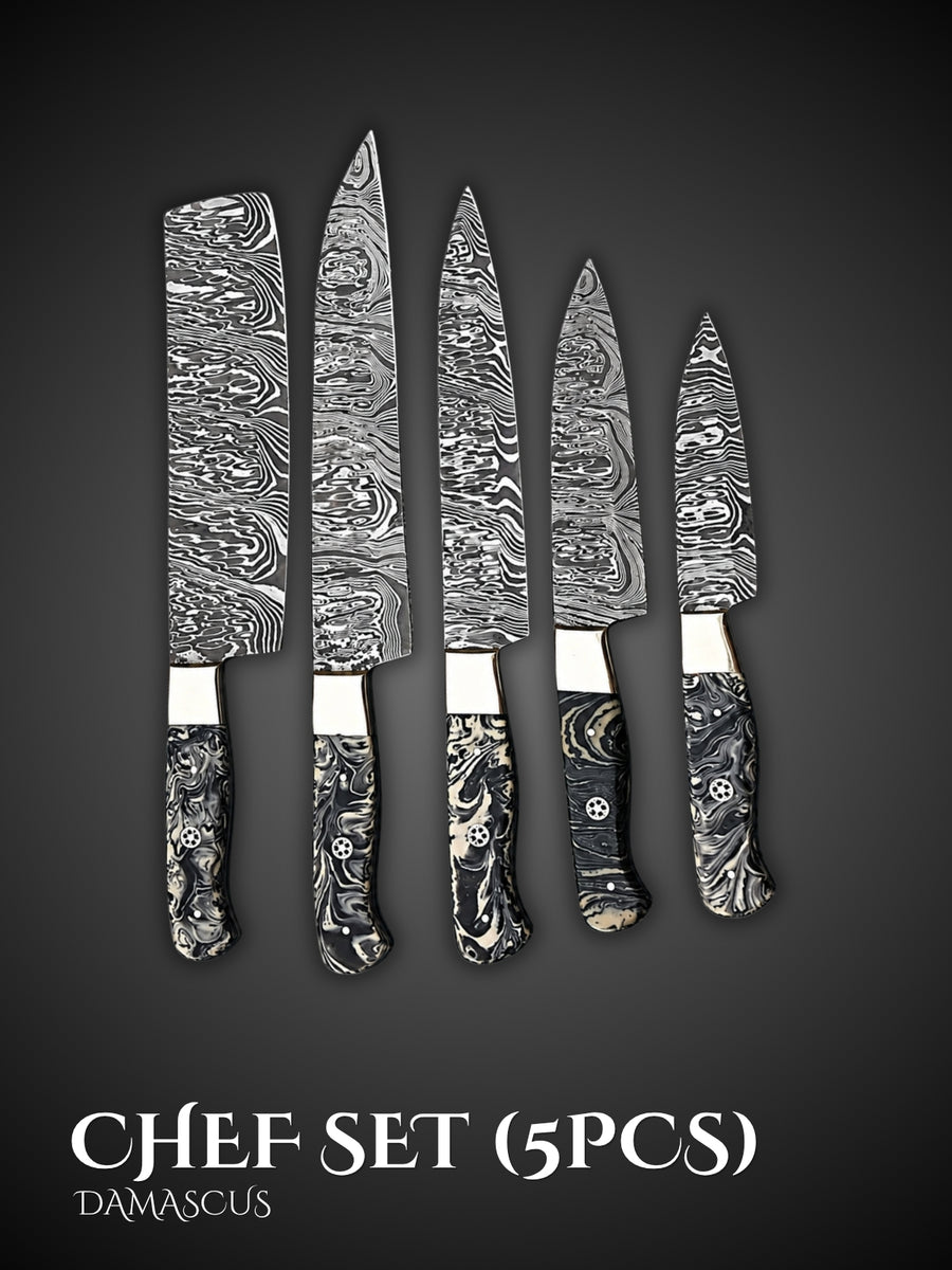 Handmade Damascus chef knife set of (5pcs)