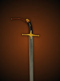 Close up of Al Qadib Sword blade showing straight edge and metal finish