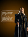 Blackfyre sword held to show scale with Targaryen inspired figure
