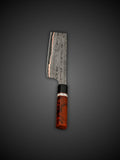 Copper Damascus Chef Knife Patterned Blade Red Handle