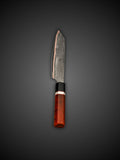 Copper Damascus Cleaver Knife Red Resin Handle