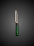Copper Damascus Utility Knife Green Round Handle