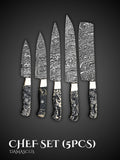 Damascus Chef Knife Set Marble Resin Handle Wave Blades