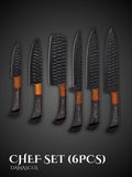 Damascus Kitchen Knife Set Black Finish Red Handles