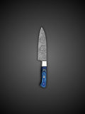 Damascus Paring Knife Blue Resin Handle