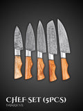 Damascus Steel Chef Knives Natural Wood Handle Set