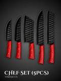Damascus Steel Chef Knives Red Handle Set of 5