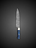 Damascus Utility Knife Blue Resin Handle