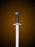 Draugr sword blade profile showing pattern welded steel finish