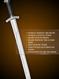 Close up of Draugr sword engraved guard and multi lobed pommel