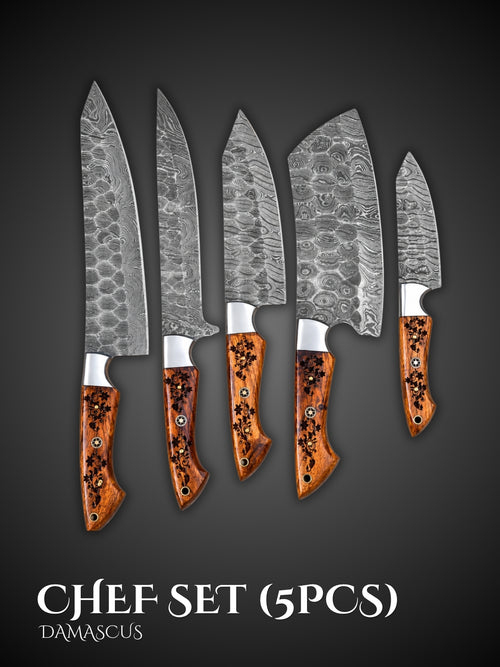 Handmade Forged Chef Knife Set 5 Pieces Wooden Handles