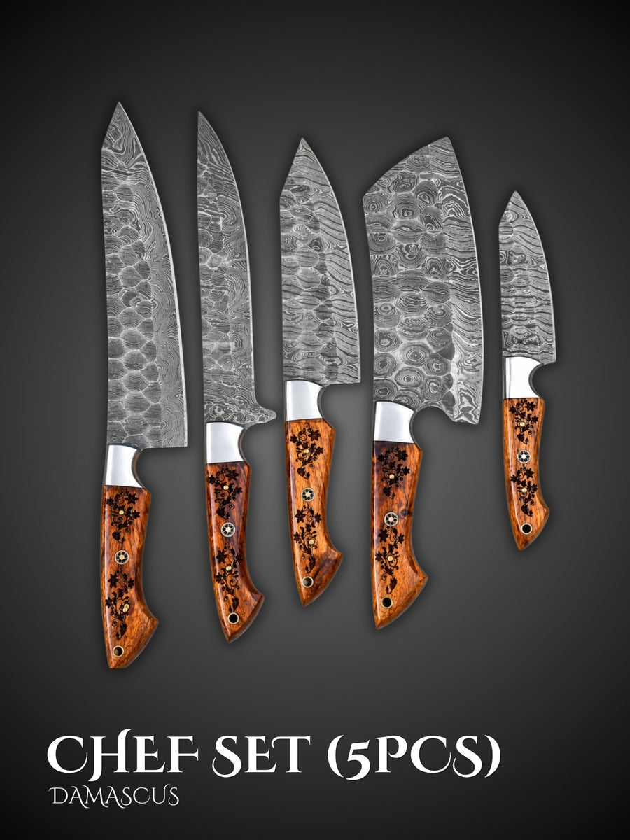 Handmade Forged Chef Knife Set 5 Pieces Wooden Handles