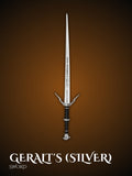 Geralt's silver sword full blade view with silver plated steel and rune etching