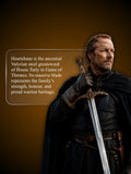 Heartsbane sword held to show scale with House Tarly styled figure