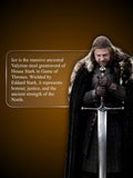 Ice Sword displayed with House Stark themed backdrop