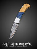 Lara Eagle hand forged copper Damascus pocket folding knife, full view