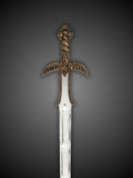 Close up of Marto Barbarian Sword two headed dragon hilt in bronze finish