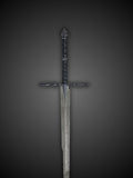 Close up of Nazgul sword metal crossguard and leather grip