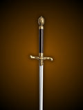 Close up of Needle Sword hilt and crossguard detail