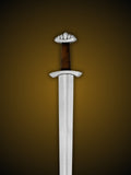 Close up of Red Dragon Five Lobe sword pommel and grip