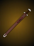Red Dragon Five Lobe sword shown with matching scabbard