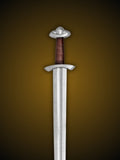 Close up of Three Lobed Viking sword pommel and grip