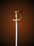 Close up of Tipu Sultan Sword knuckle bow hilt with gold detailing