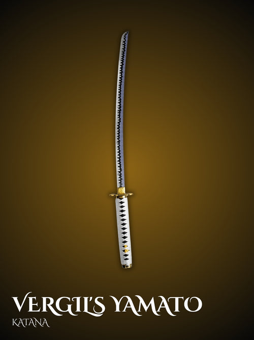 Yamato sword full view showing sheathed katana with wrapped handle