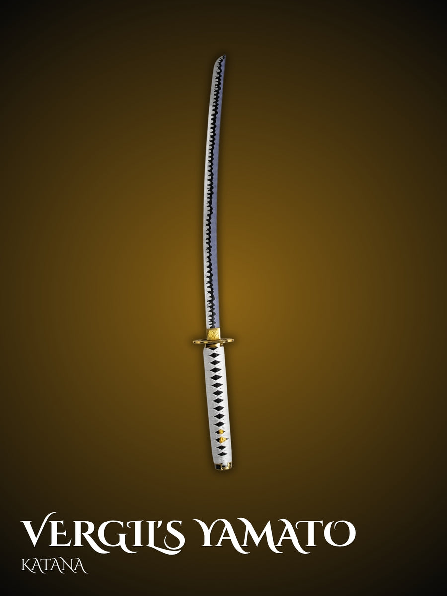 Yamato sword full view showing sheathed katana with wrapped handle